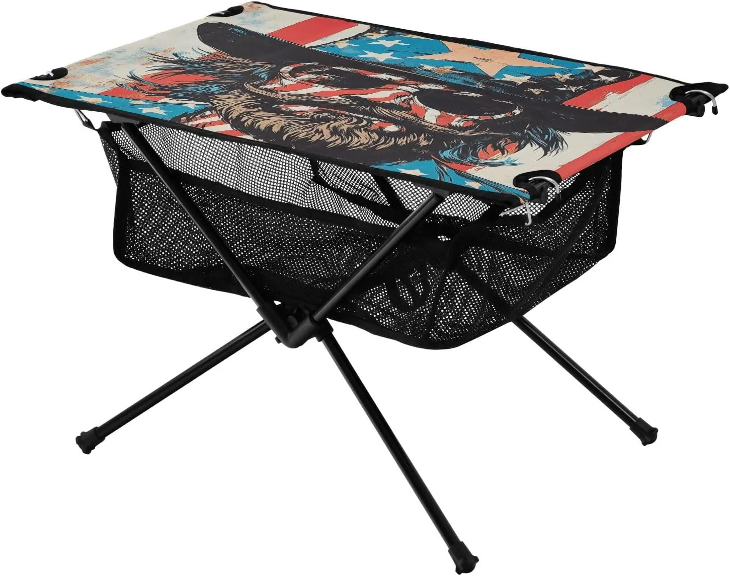 Camping Table Lightweight Portable Folding Table with Mesh Storage Net USA Flag Beard Ideal for Camping Hiking Beach Picnic Travel Backyard