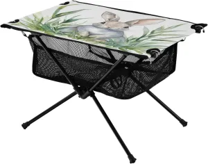 Camping Table Lightweight Portable Folding Table with Mesh Storage Net Watercolor Rabbit Grass Ideal for Camping Hiking Beach Picnic Travel Backyard