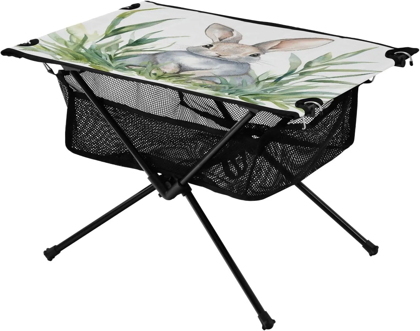 Camping Table Lightweight Portable Folding Table with Mesh Storage Net Watercolor Rabbit Grass Ideal for Camping Hiking Beach Picnic Travel Backyard