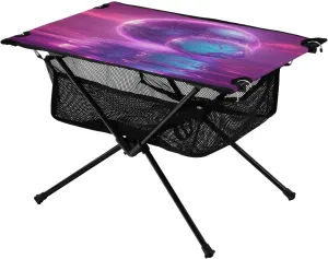 Camping Table Lightweight Portable Folding Table with Mesh Storage Net World Map Pink Ideal for Camping Hiking Beach Picnic Travel Backyard
