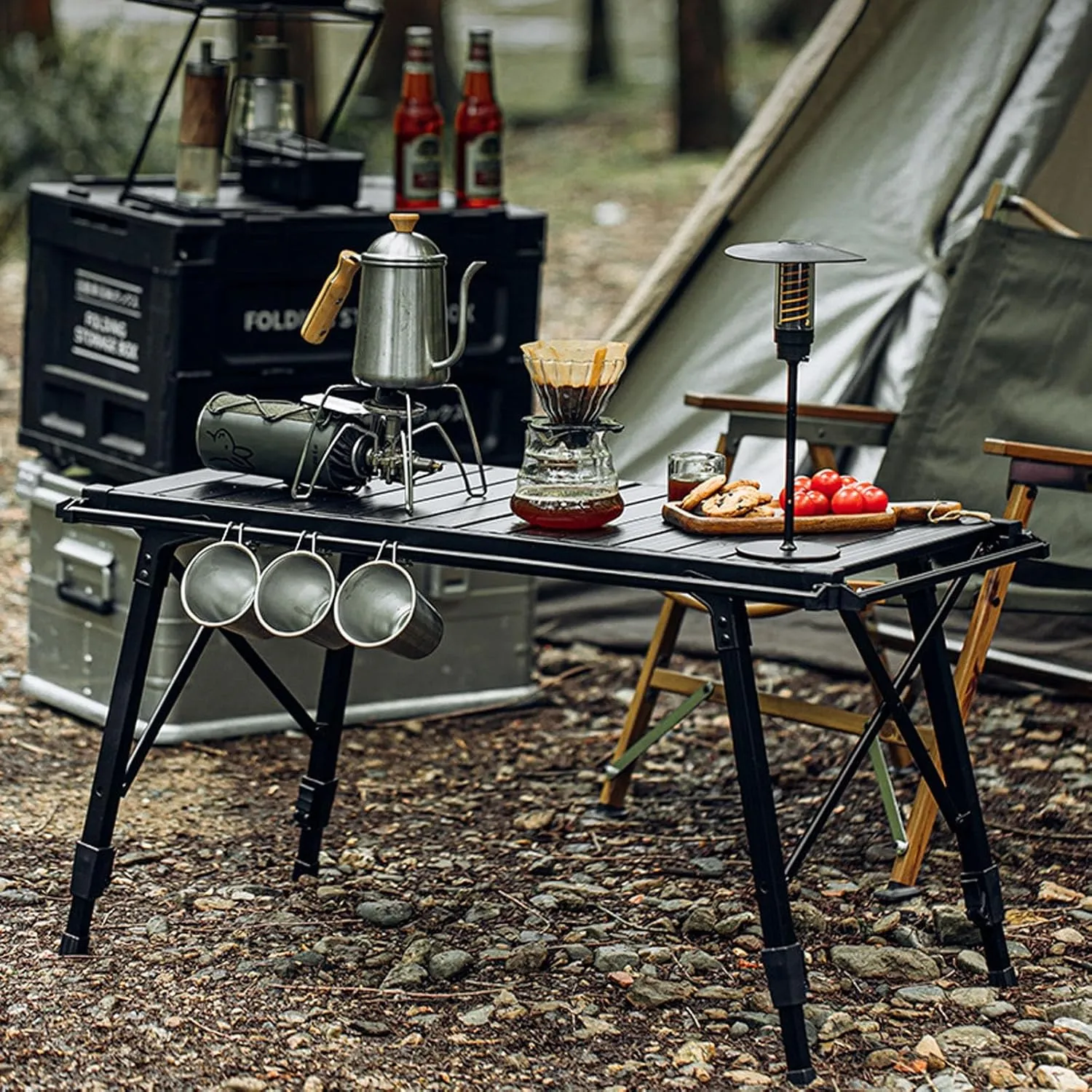 Camping Tables That Fold up Lightweight Made of Aluminum Alloy with Adjustable Legs for Outdoor, Sturdy, Stable(Natural)