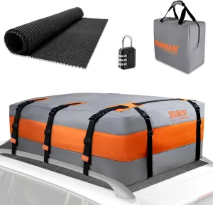 Car Rooftop Cargo Carrier Bag – 23 Cubic Feet Waterproof Heavy Duty 900D Roof Bag for All Vehicles SUV with/Without Roof Rack, Car Storage Bag with Anti-Slip Mat, 6 Hooks & Luggage Lock