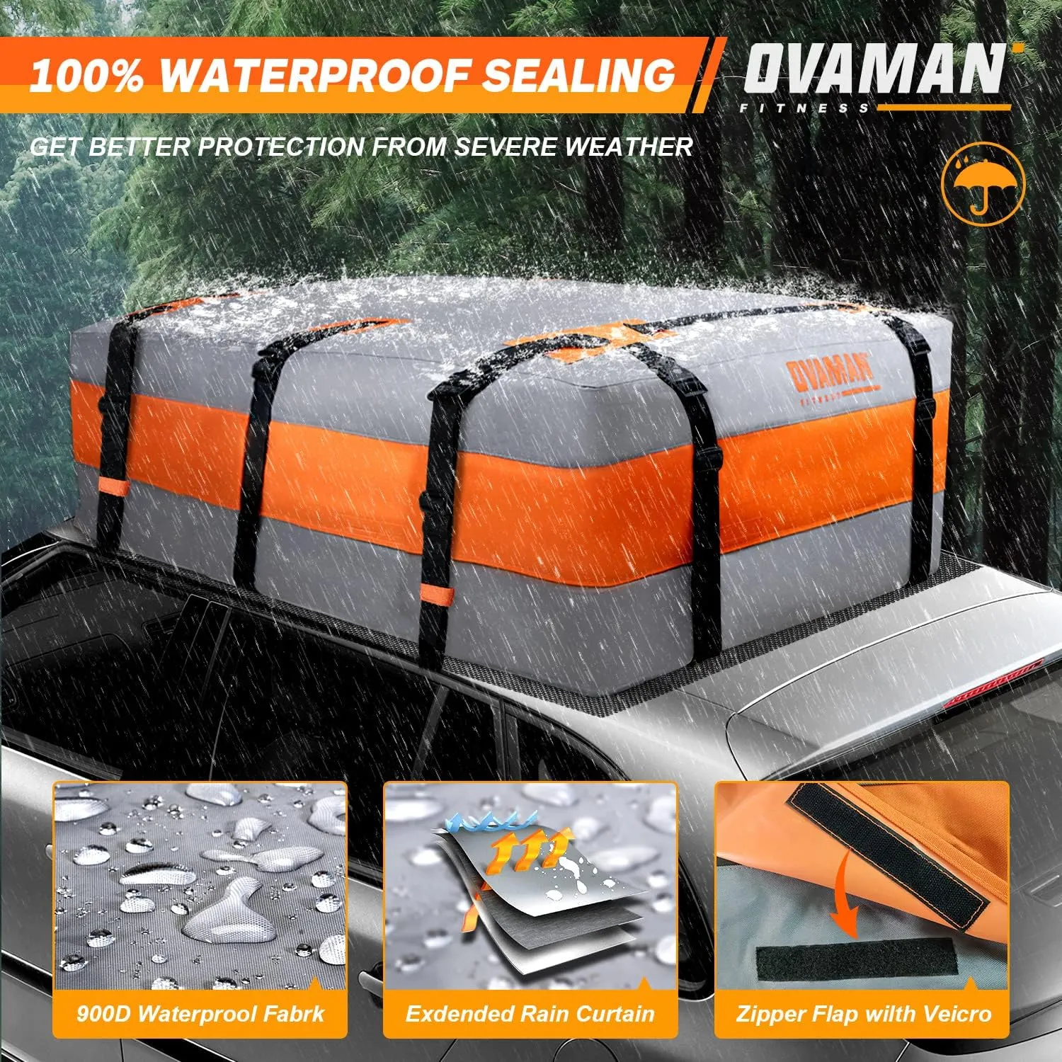 Car Rooftop Cargo Carrier Bag – 23 Cubic Feet Waterproof Heavy Duty 900D Roof Bag for All Vehicles SUV with/Without Roof Rack, Car Storage Bag with Anti-Slip Mat, 6 Hooks & Luggage Lock