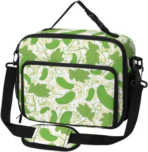 Cartoon Cucumber Pattern Lunch Bag Insulated Lunch Tote Shoulder Bag for Men Women Work Travel Picnic
