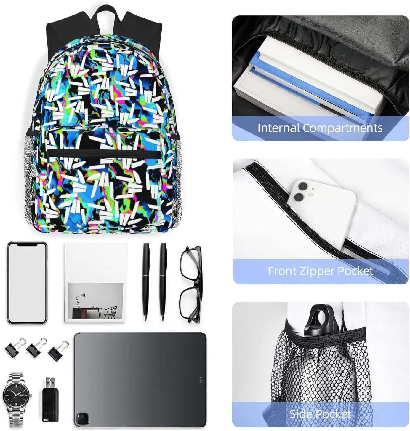 Casual Travel Daypacks Backpack With Lunch Box Sets Adjustable Shoulder Straps, Black2