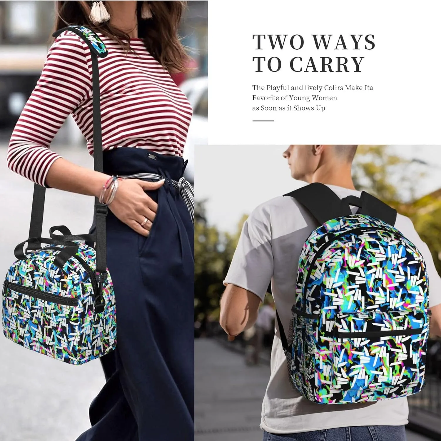 Casual Travel Daypacks Backpack With Lunch Box Sets Adjustable Shoulder Straps, Black2