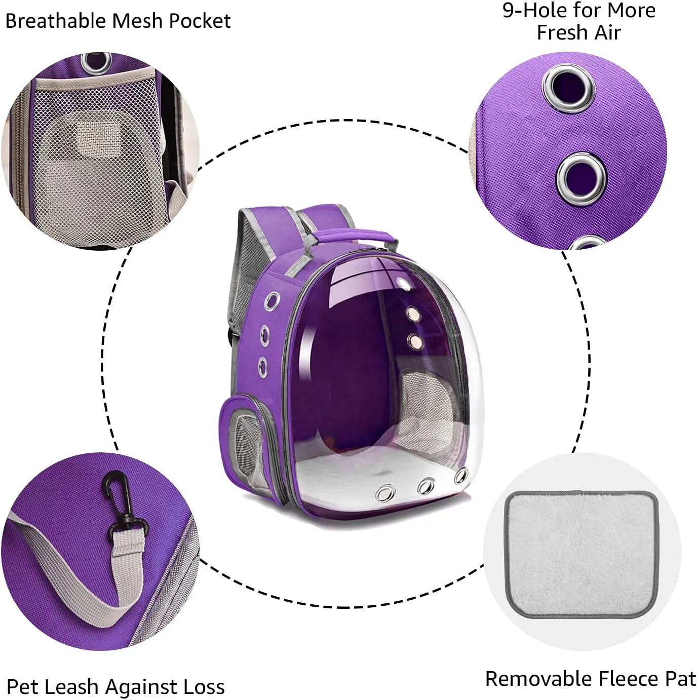 Cat Backpack Carrier Bubble Carrying Bag, Small Dog Backpack Carrier for Small Medium Dogs Cats, Space Capsule Pet Carrier Dog Hiking Backpack, Airline Approved Travel Carrier - Purple