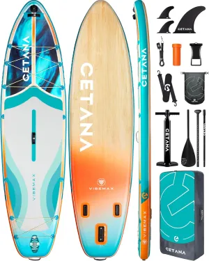 CETANA 11'6×35" Extra Wide Inflatable Paddle Board,Stand Up Paddle Board for Beginner,450lb Capacity SUP for Family with Safety Leash, Waterproof Bag,3 Removable Fins,Dual-action Pump& Floating Paddle