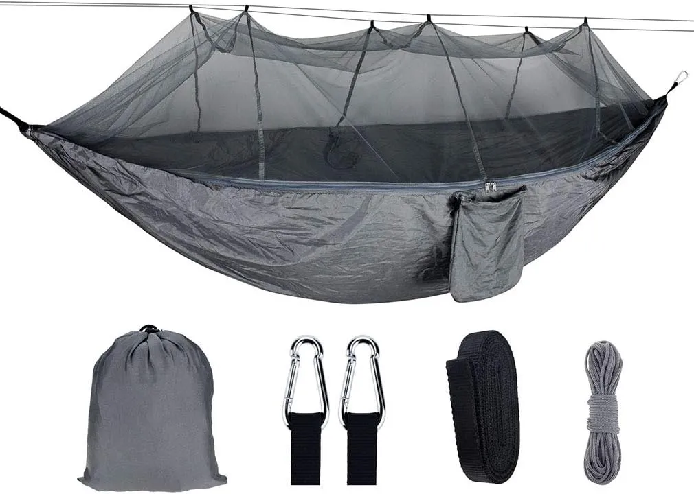 C/H Outdoor Camping Hammocks with Mosquito Net 1-2 Person Portable Travel Camping Fabric Hanging Swing Hammocks Bed for Garden Beach Travel Hiking Backpacking