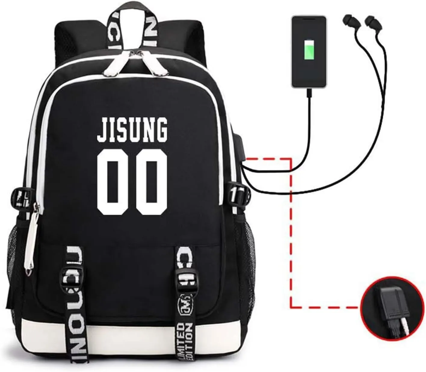 CHAIRAY Skz Canvas Backpack with USB Charging Port Hyunjin Jisung Felix Bangchan and Seungmin Knapsack