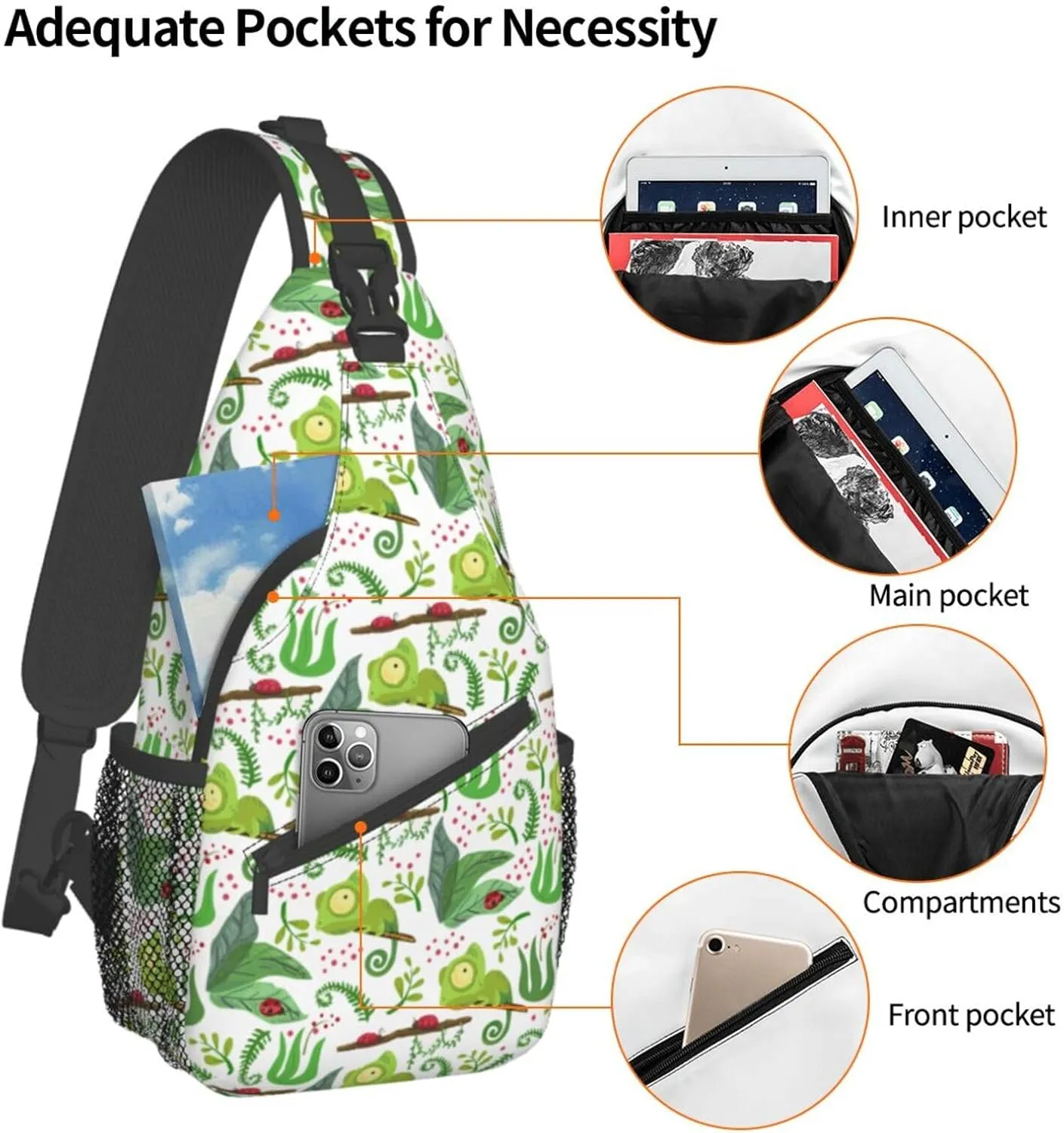 Chameleon Shoulder Bag Lizard Sling Backpack Daypack Casual Backpack Hiking Bag Cute Backpack Bag