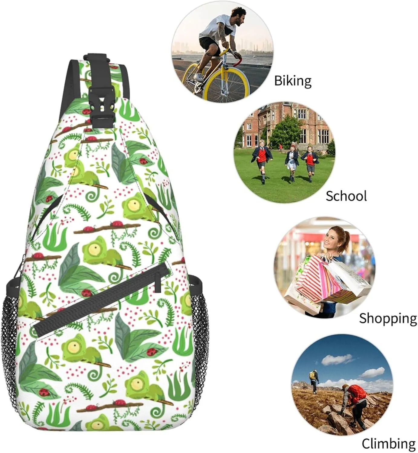 Chameleon Shoulder Bag Lizard Sling Backpack Daypack Casual Backpack Hiking Bag Cute Backpack Bag
