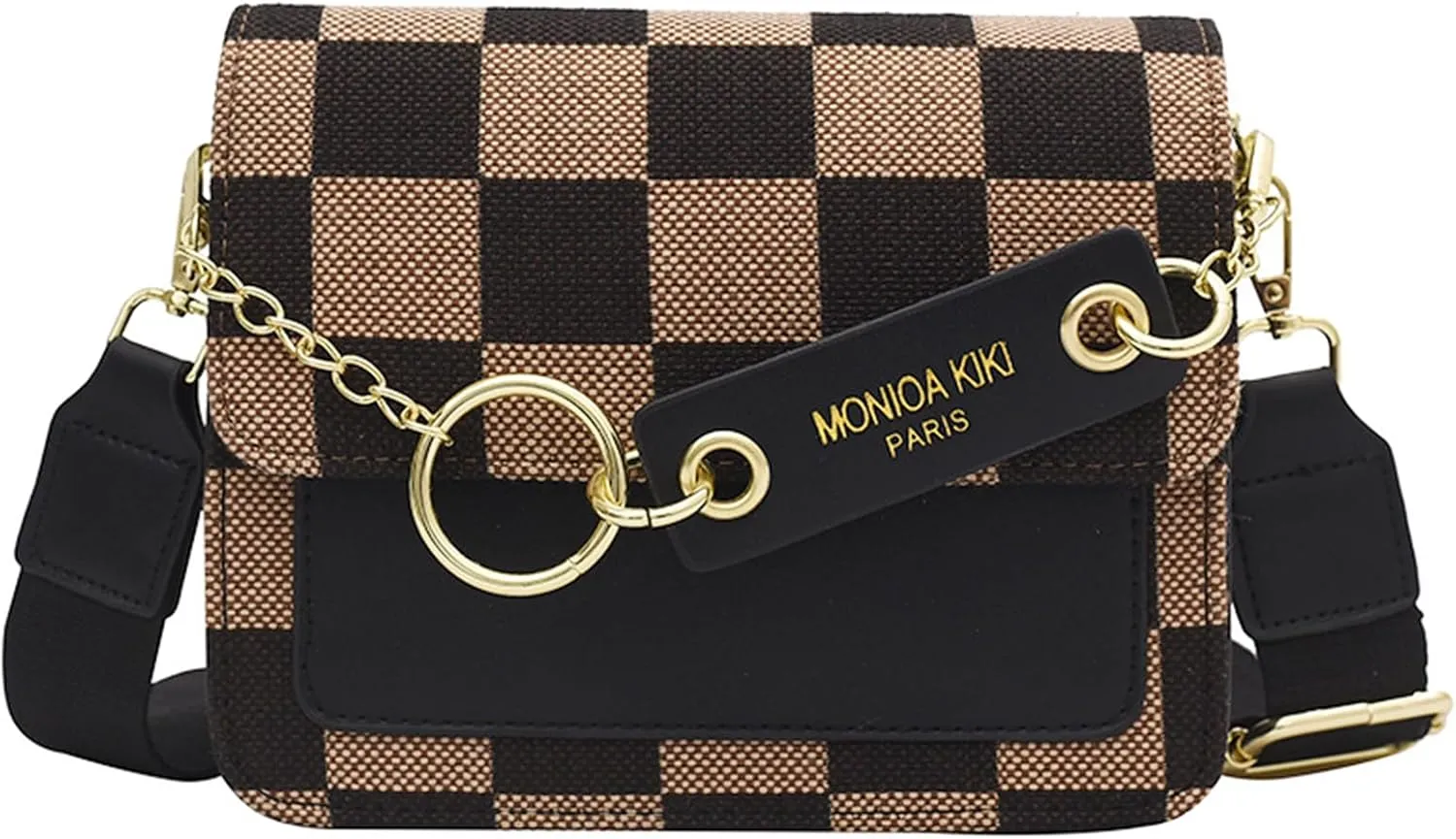 Checkered Crossbody Bag for Women, Leather Checkerboard Shoulder Handbag Trendy Plaid Clutch Purse Ladies Cute Satchel