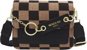 Checkered Crossbody Bag for Women, Leather Checkerboard Shoulder Handbag Trendy Plaid Clutch Purse Ladies Cute Satchel