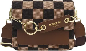 Checkered Crossbody Bag for Women, Leather Checkerboard Shoulder Handbag Trendy Plaid Clutch Purse Ladies Cute Satchel