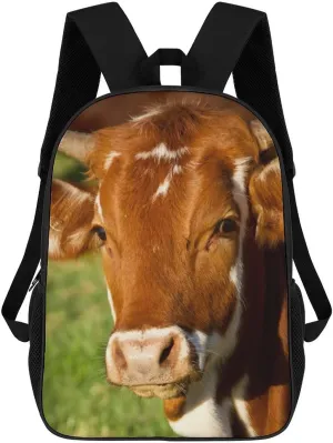 Cheeky Calf Brown Cow Unisex Backpack 17" Casual Daypacks Simple Shoulders Bag for Camping Hiking Travel Gear