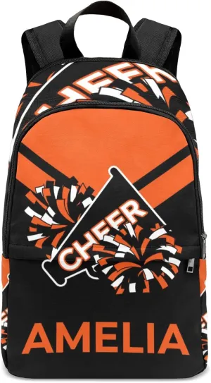 Cheerleader Orange Personalized Backpack for Teen Boys Girls,Custom Travel Backpack Bookbag Casual Bag Name Gift