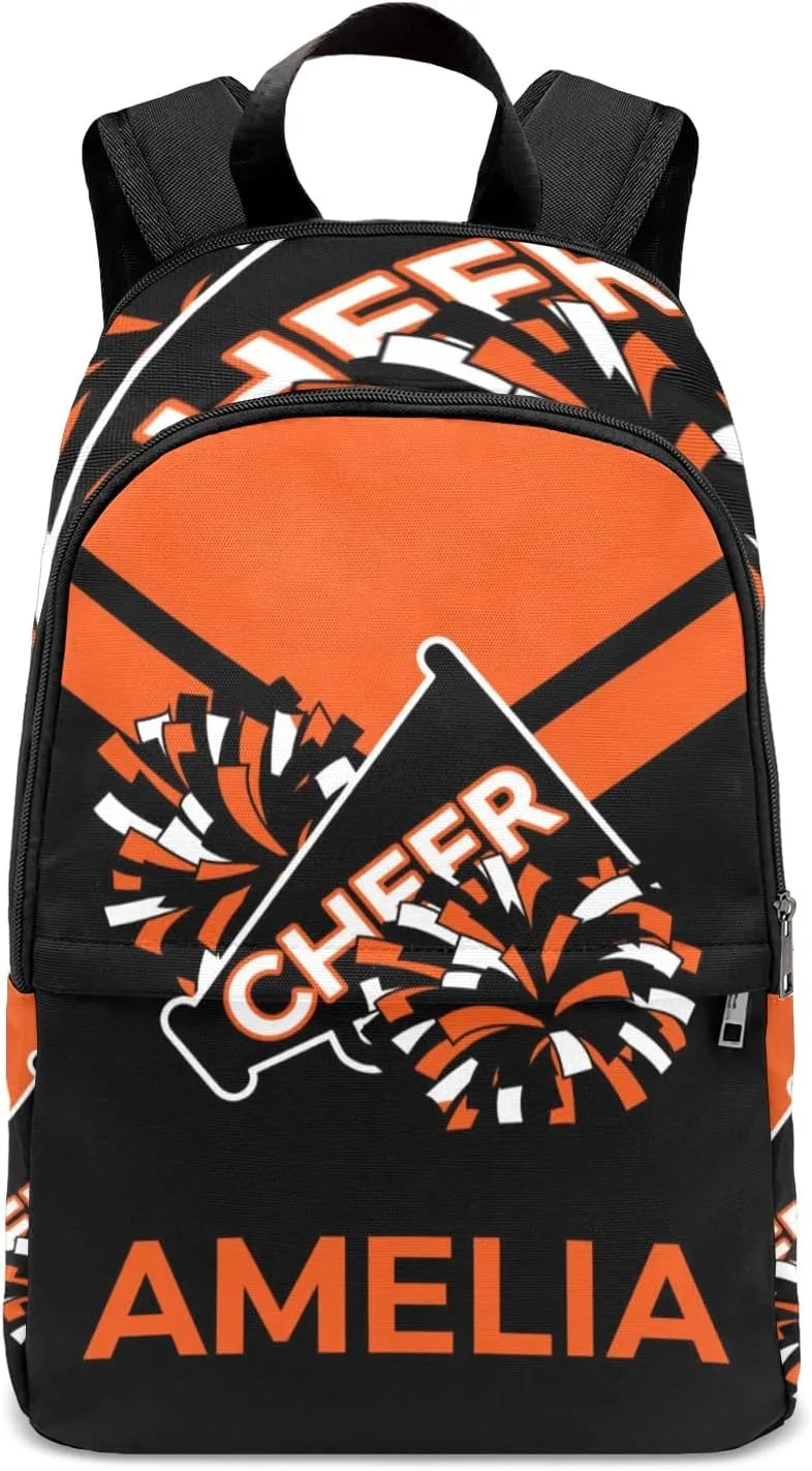 Cheerleader Orange Personalized Backpack for Teen Boys Girls,Custom Travel Backpack Bookbag Casual Bag Name Gift