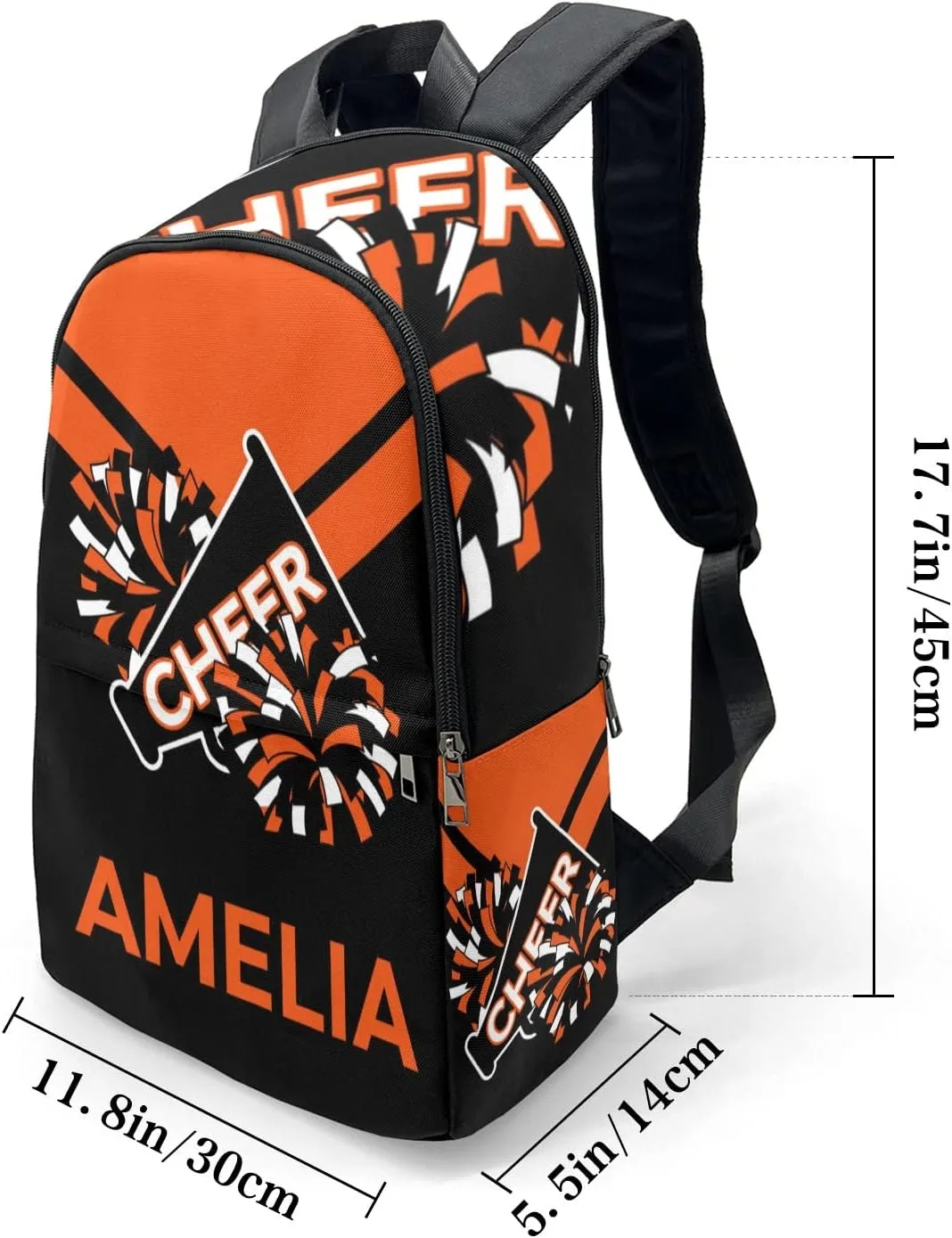 Cheerleader Orange Personalized Backpack for Teen Boys Girls,Custom Travel Backpack Bookbag Casual Bag Name Gift