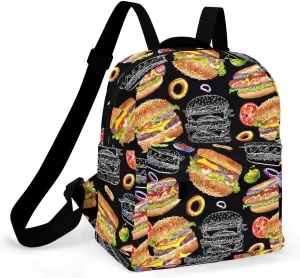 Cheese And Burgers Pattern Backpack Shoulders Bag Sports Backpack for Party Business Travel