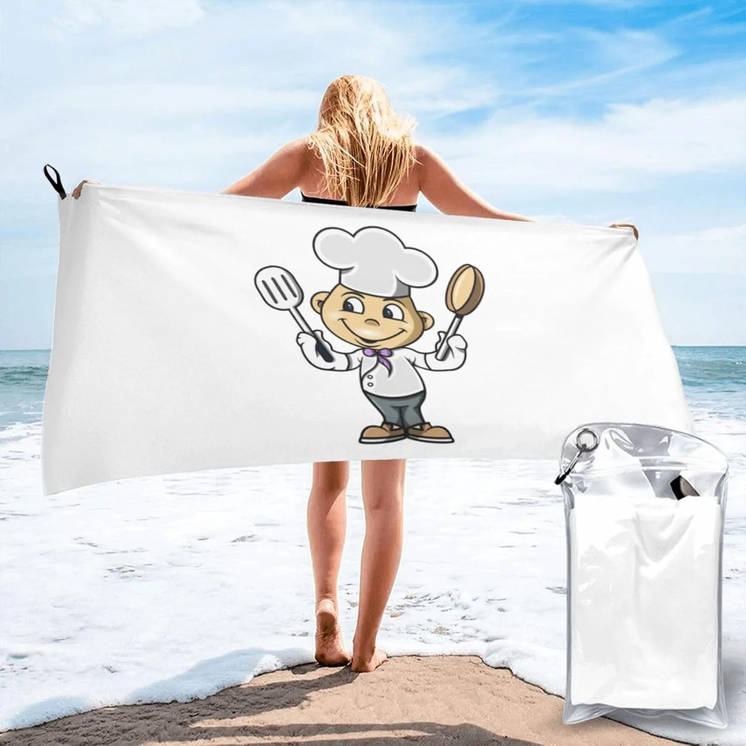 Chef with Spatula and Frying Pan Bath Towels 31.5"x63" Inch Super Soft Quick Dry Bath Towel Travel Camp Out Gym Bathroom Bath Towels Beach Towels