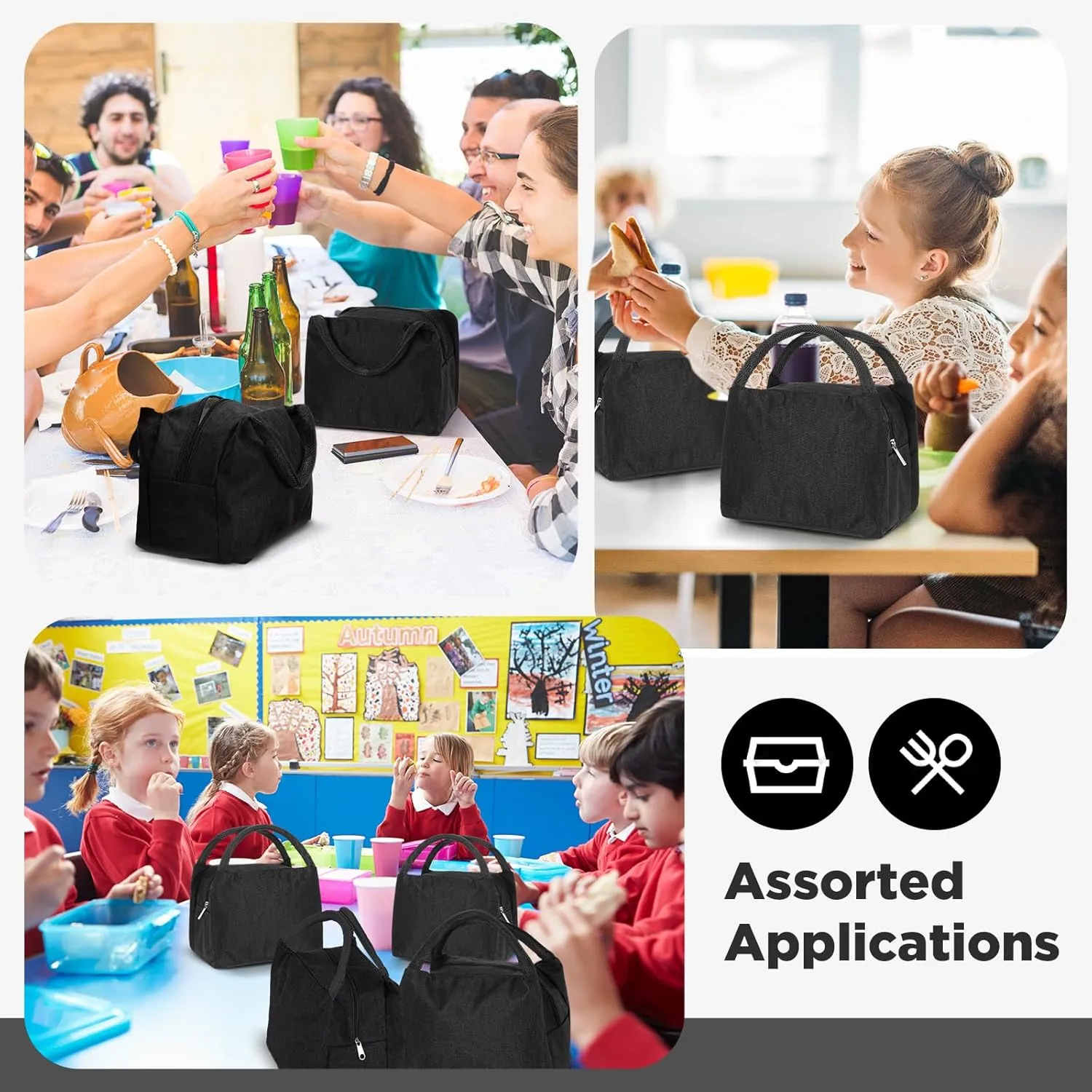 Chunful 12 Pcs Lunch Bags Bulk Insulated Reusable Lunch Bags Pouch with Aluminum for Women Adult School Office Work Employees
