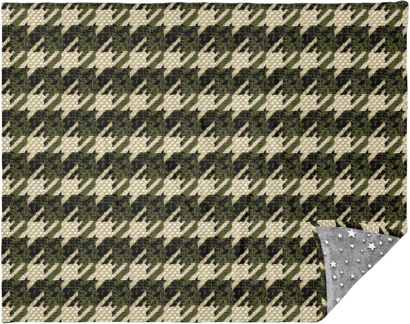 Classic Houndstooth Green Outdoor Blanket, 70x55in, Compact Travel Blanket, Insulation Blanket