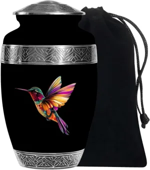 Classic Humming Bird Funeral Urn - Burial Urns for Adult - 10 Inch - Large Urn with Velvet Bag - Memorial Decorative Cremation Urns for Women & Men