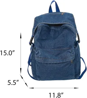 Classic Retro Denim Backpack Y2K Aesthetic Shoulder Bag Lightweight Daypack Casual Jeans Backpack for College (Black)