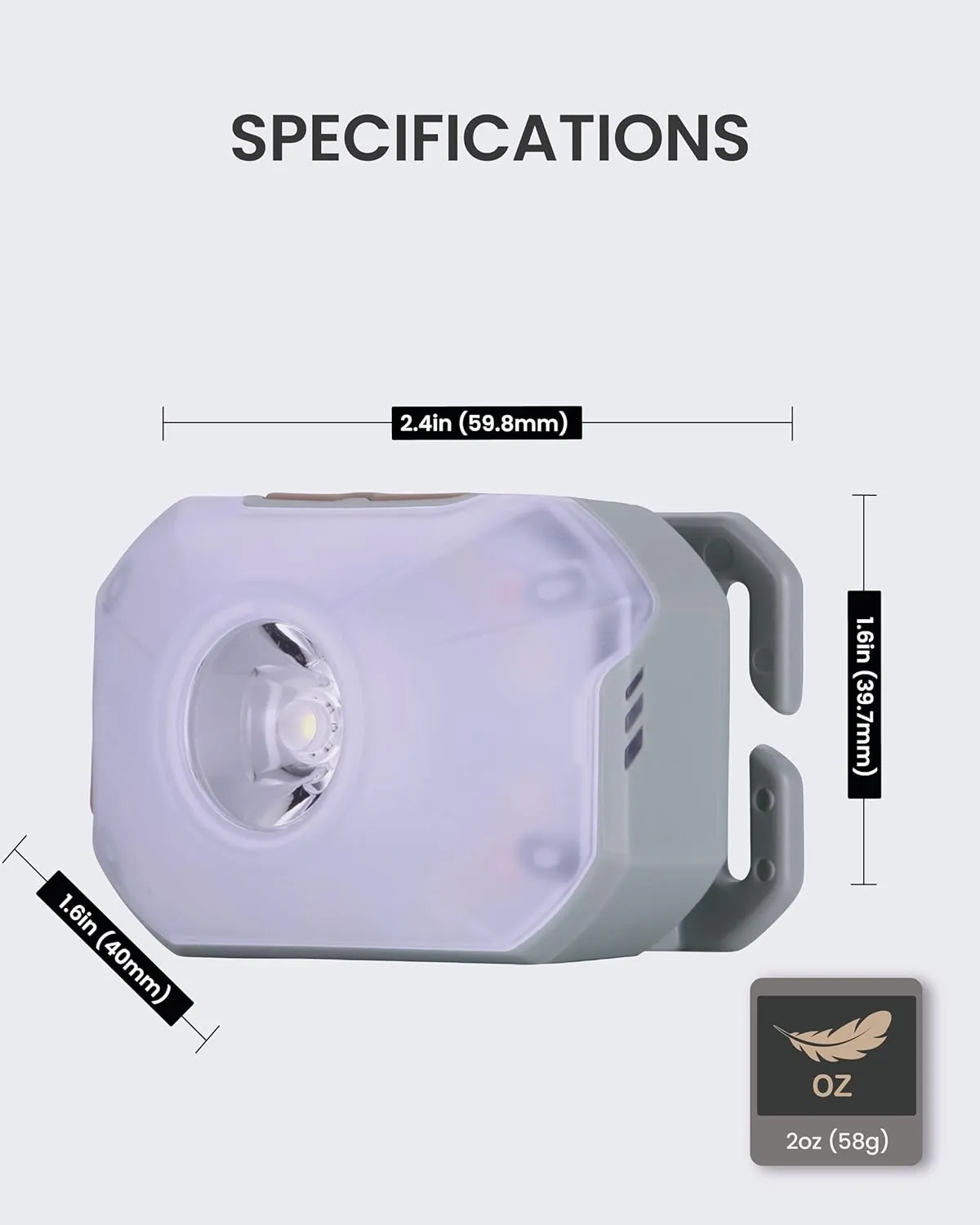 Claymore Heady2 (Mint Gray) - Rechargeable LED Headlamp Flashlight, Lightweight for Camping, Running, Hiking, Emergency & Industrial Use. USB-C Charging, Up to 40 Hours Battery Life, Waterproof.