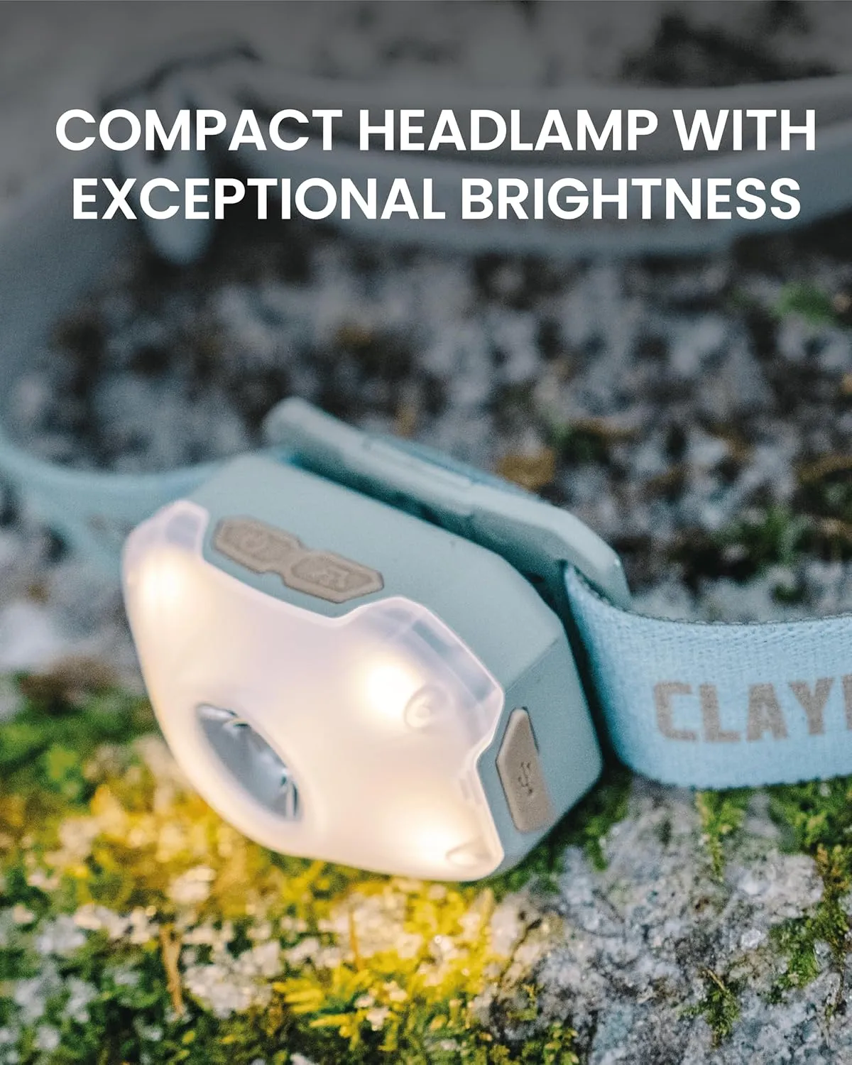 Claymore Heady2 (Mint Gray) - Rechargeable LED Headlamp Flashlight, Lightweight for Camping, Running, Hiking, Emergency & Industrial Use. USB-C Charging, Up to 40 Hours Battery Life, Waterproof.