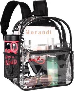 Clear Backpack for Stadium Approved 12×12×6, See Through Bag, PVC Transparent Backpack for Festival Sport Event Concerts (BLK)