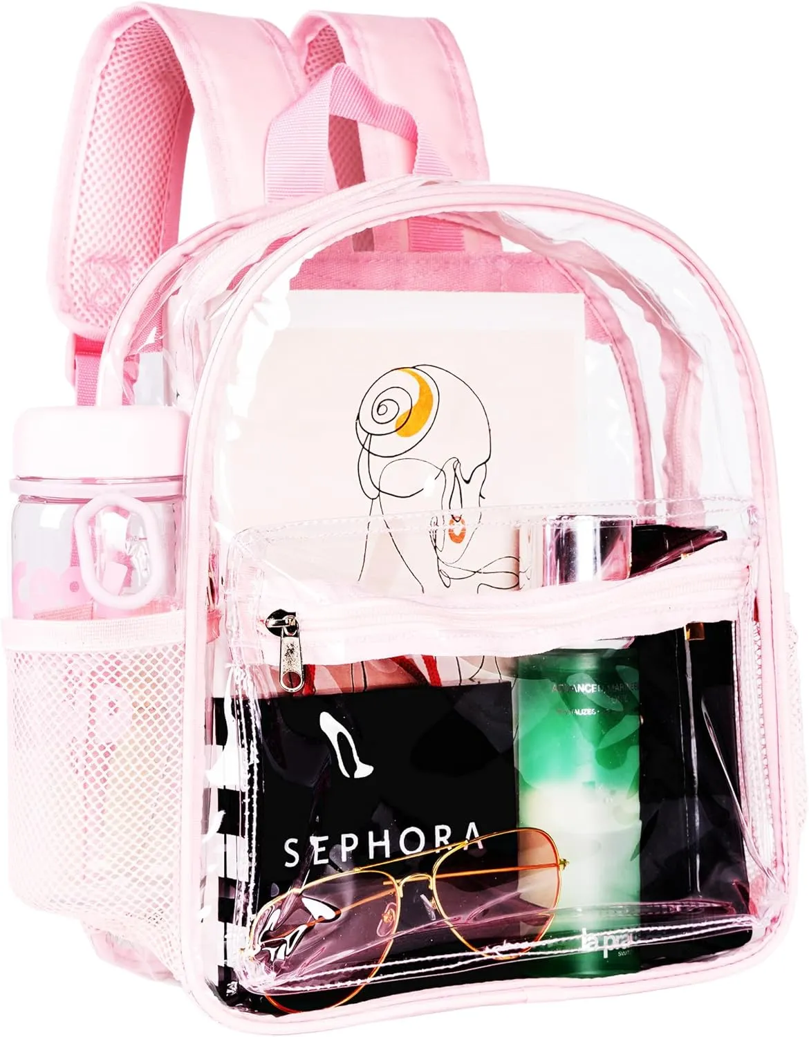 Clear Backpack for Stadium Approved 12×12×6, See Through Bag, PVC Transparent Backpack for Festival Sport Event Concerts (PINK)