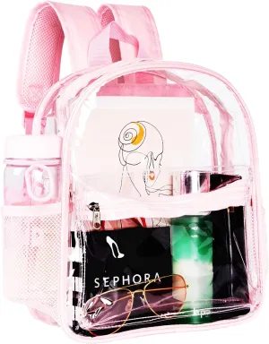 Clear Backpack for Stadium Approved 12×12×6, See Through Bag, PVC Transparent Backpack for Festival Sport Event Concerts (PINK)
