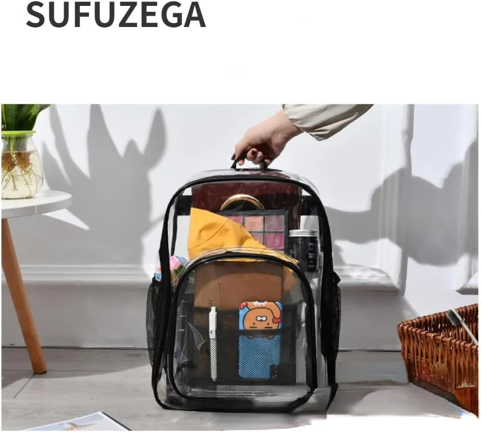 Clear Backpack Heavy Duty PVC Transparent Backpack Large Clear Bag for Stadium Events Work (Blue)