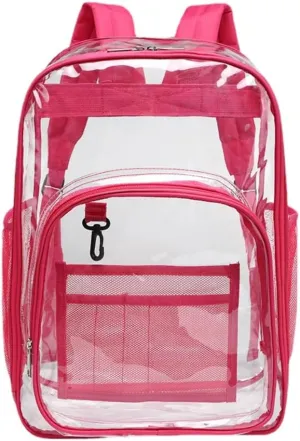 Clear Backpack Heavy Duty PVC Transparent Backpack Large Clear Bag for Stadium Events Work (Red)