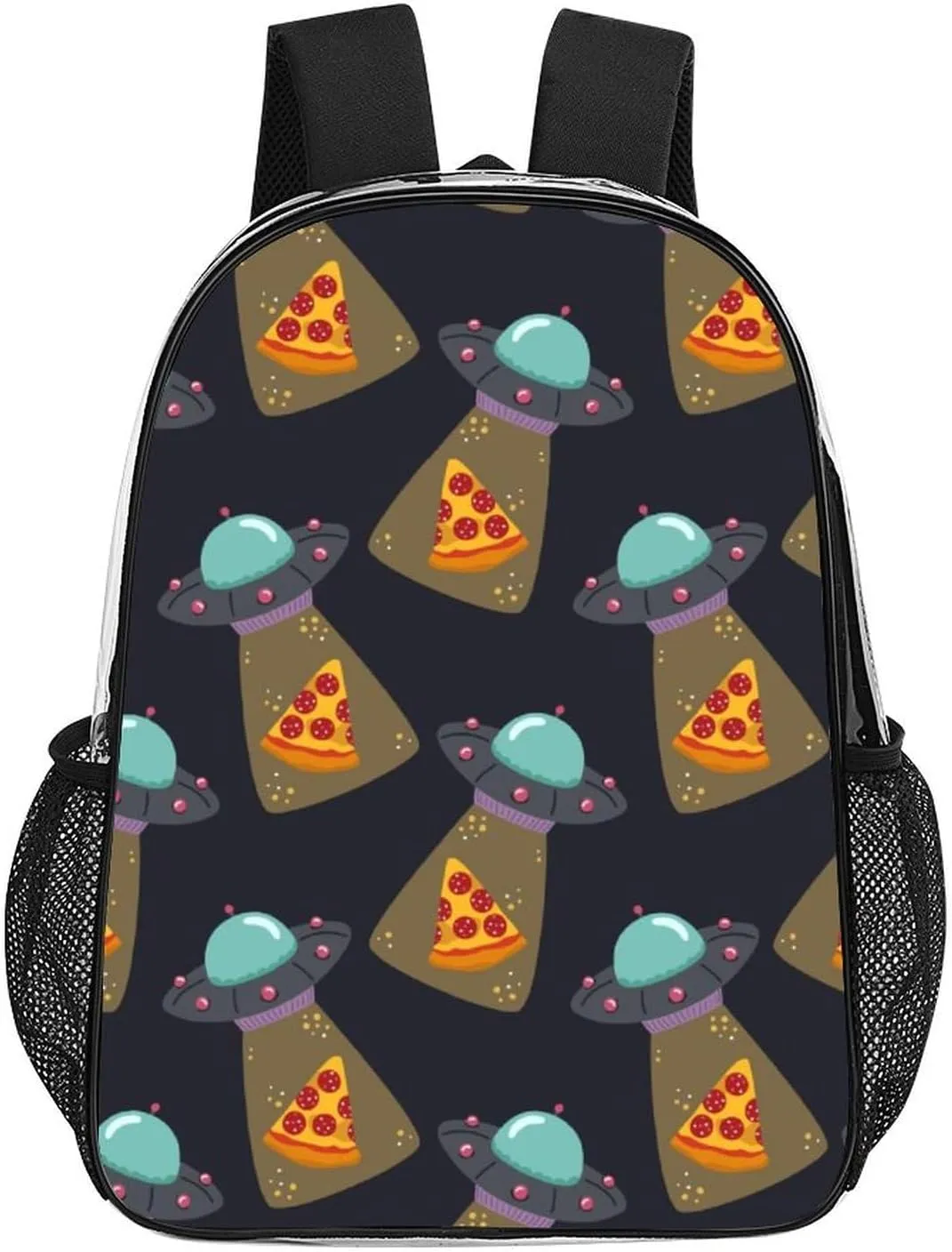 Clear Backpack Heavy Duty UFO Pizza Funny Pattern 16 Inch for Stadium Events Concert Travel Work Sport Hiking Waterproof Sturdy Transparent Bag for Men Women