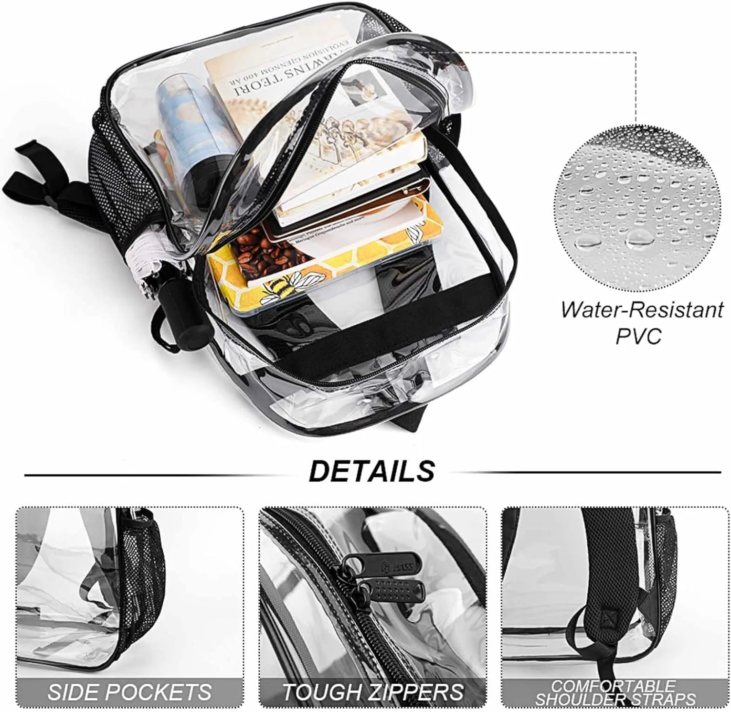 Clear Backpack Heavy Duty UFO Pizza Funny Pattern 16 Inch for Stadium Events Concert Travel Work Sport Hiking Waterproof Sturdy Transparent Bag for Men Women