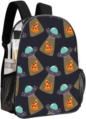 Clear Backpack Heavy Duty UFO Pizza Funny Pattern 16 Inch for Stadium Events Concert Travel Work Sport Hiking Waterproof Sturdy Transparent Bag for Men Women