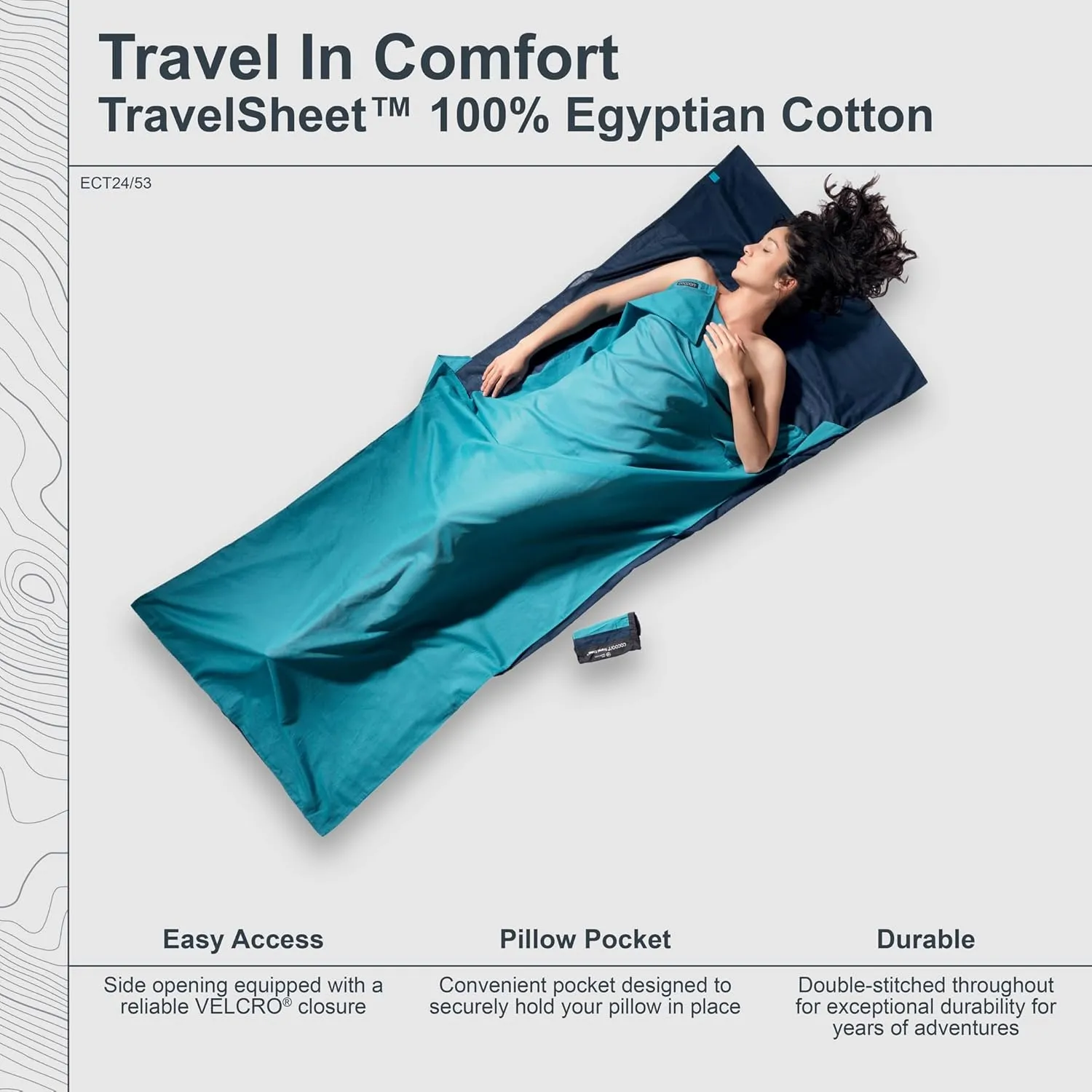 COCOON - Premium - TravelSheet - - Egyptian Cotton. Compact for Camping and Hiking, Fits in Backpack Ultralight, Camping Essentials (Regular 86" x 35")