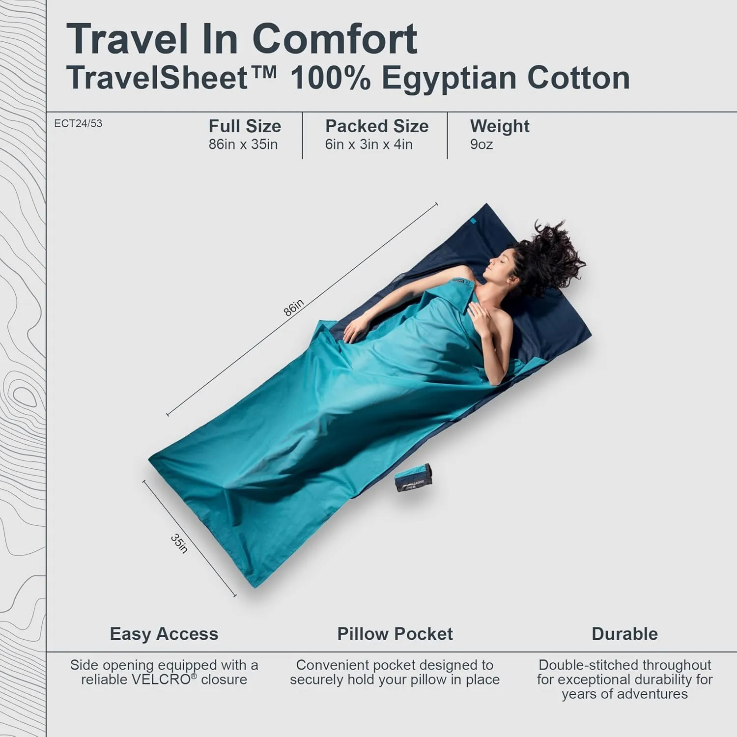 COCOON - Premium - TravelSheet - - Egyptian Cotton. Compact for Camping and Hiking, Fits in Backpack Ultralight, Camping Essentials (Regular 86" x 35")
