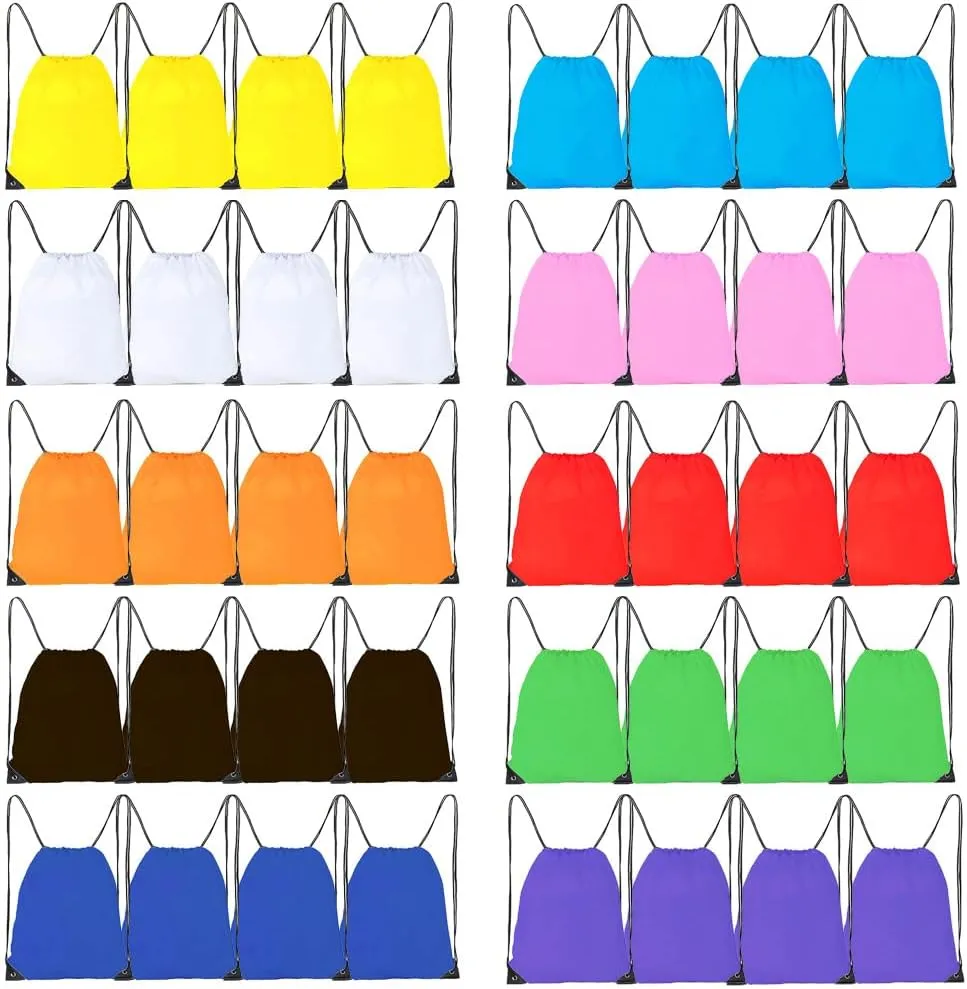 CODOBON 40 Pcs Drawstring Bags, Bulk Drawstring Backpack, Nylon Cinch Draw String Sport Bag, 10 Colors