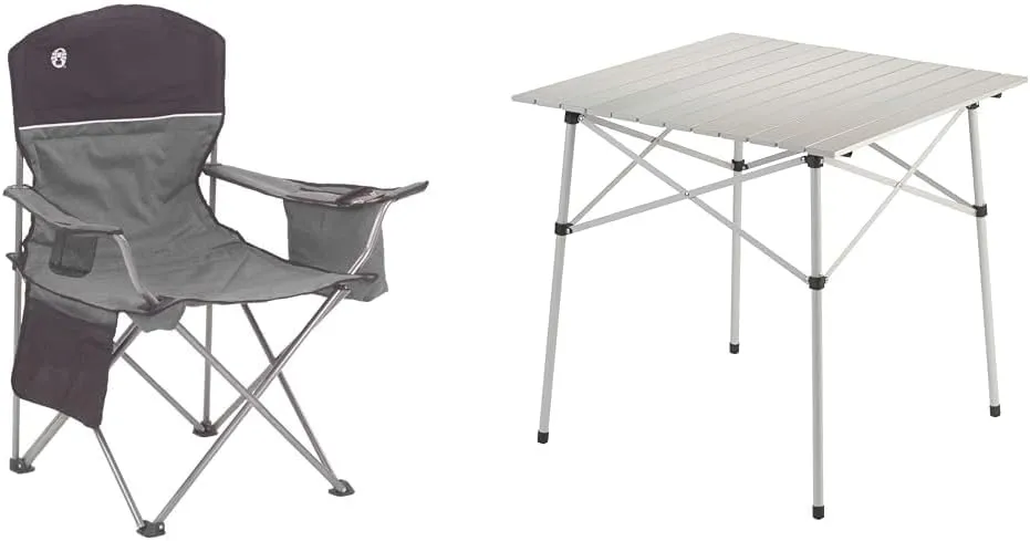 Coleman Portable Quad Camping Chair with 4-Can Cooler, Cushioned Seat & Back with Side Pockets & Cup Holder, Carry Bag Included