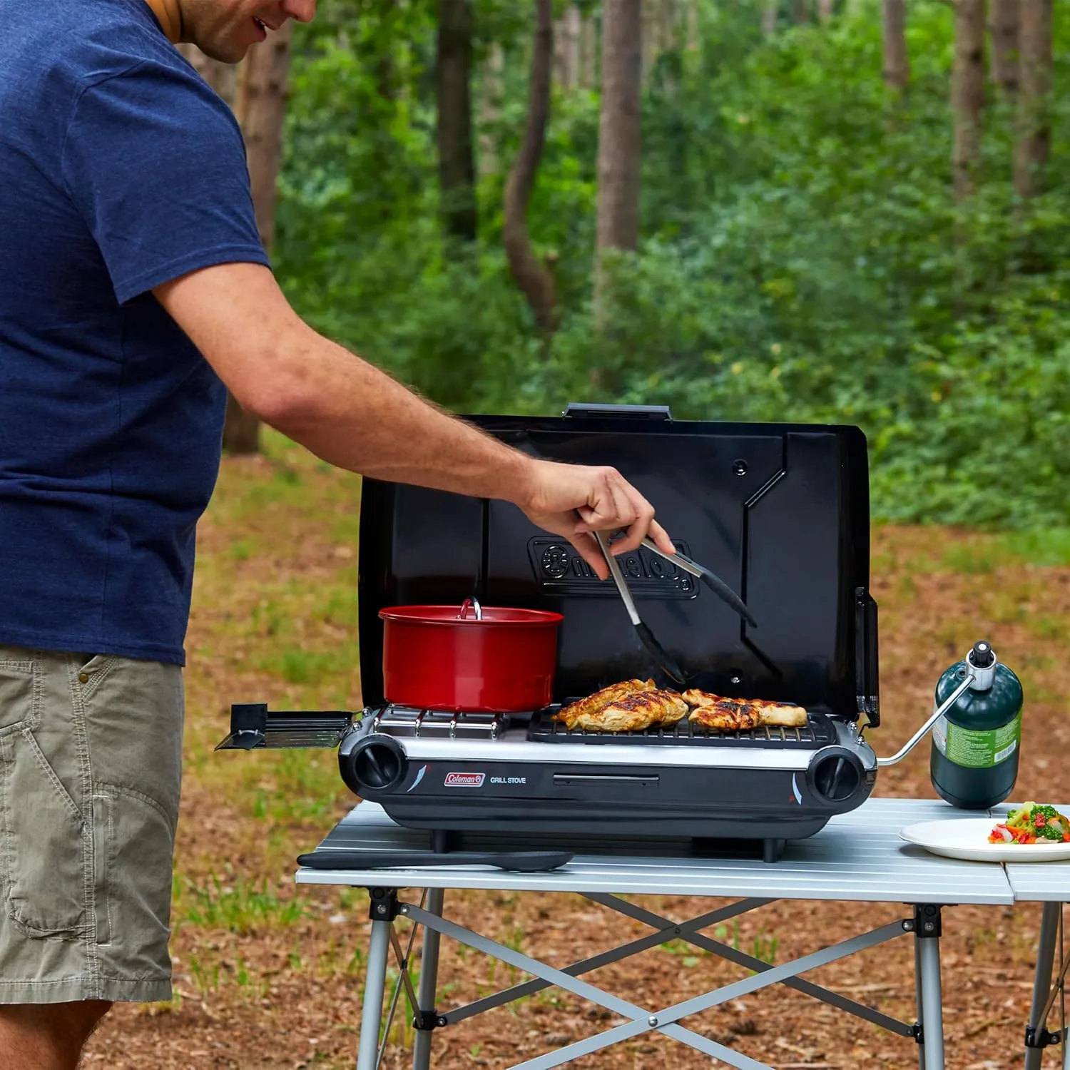 Coleman Tabletop 2-in-1 Camping Grill/Stove, 2-Burner Propane Grill & Stove for Outdoor Cooking with Adjustable Burners & Pressure Regulator, 20,000 BTUs of Power for Camping, Tailgating, Grilling