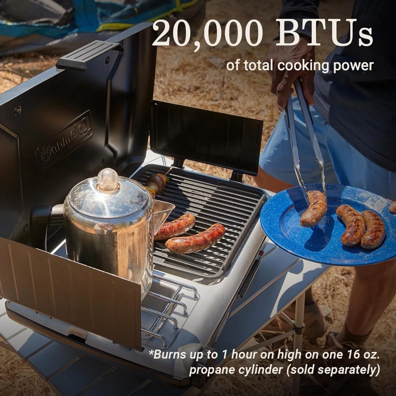 Coleman Tabletop 2-in-1 Grill & Stove with 2 Adjustable Burners, Propane Grill/Stove with Push-Button Starter, Wind Guards, Grease Tray, & 20,000 BTUs of Power for Camping, Tailgating, & More
