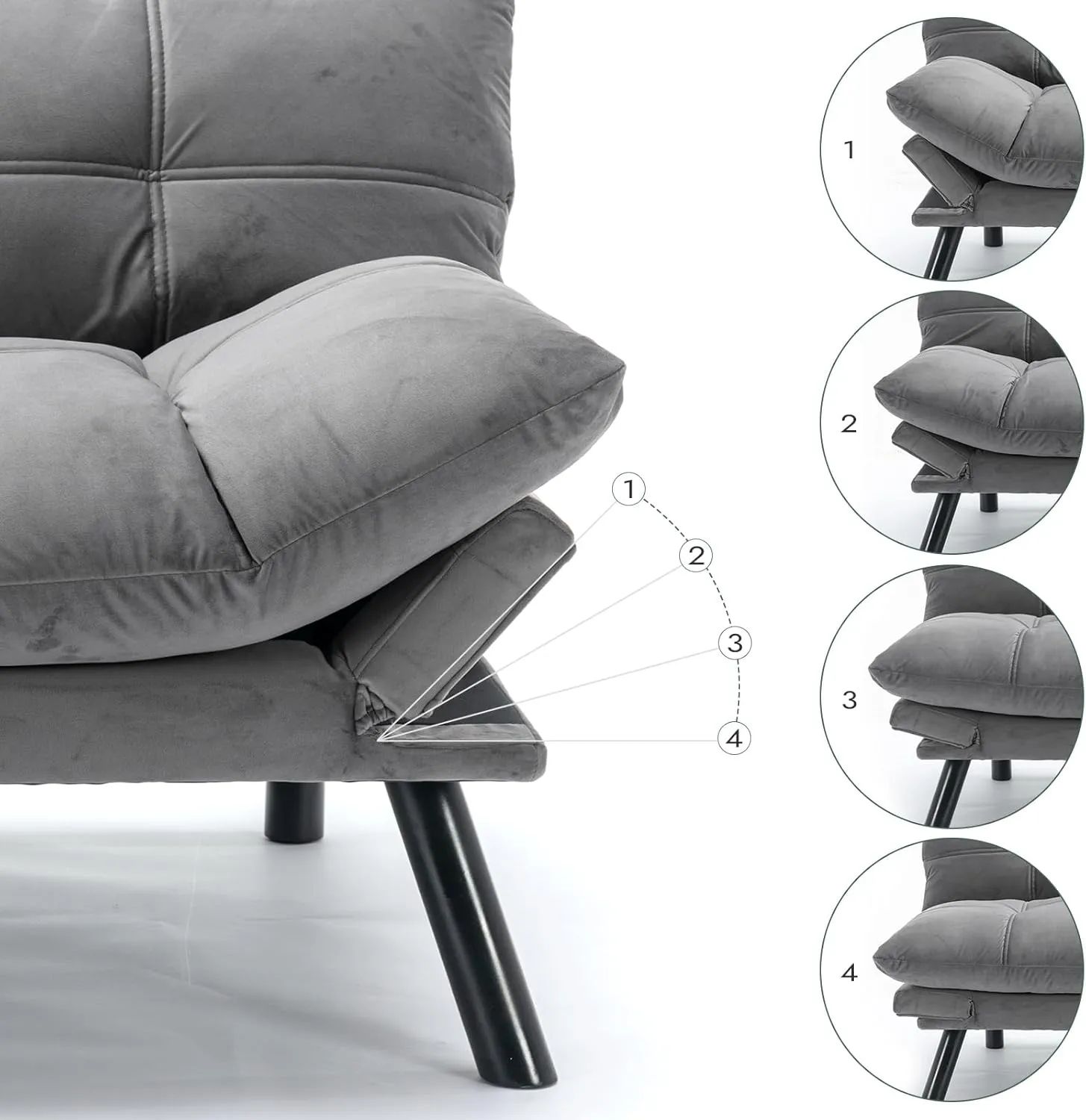 Comfortable Futon Sofa Bed, Memory Foam Loveseat, Convertible Adjustable Sofa Bed CouchSuitable for Office, Home, and Bedroom (Grey)