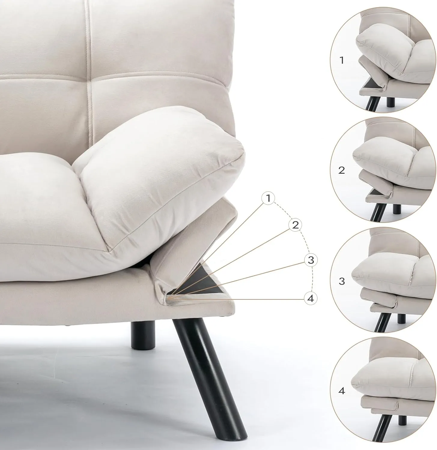 Comfortable Futon Sofa Bed, Memory Foam Loveseat, Convertible Adjustable Sofa Bed CouchSuitable for Office, Home, and Bedroom (White)
