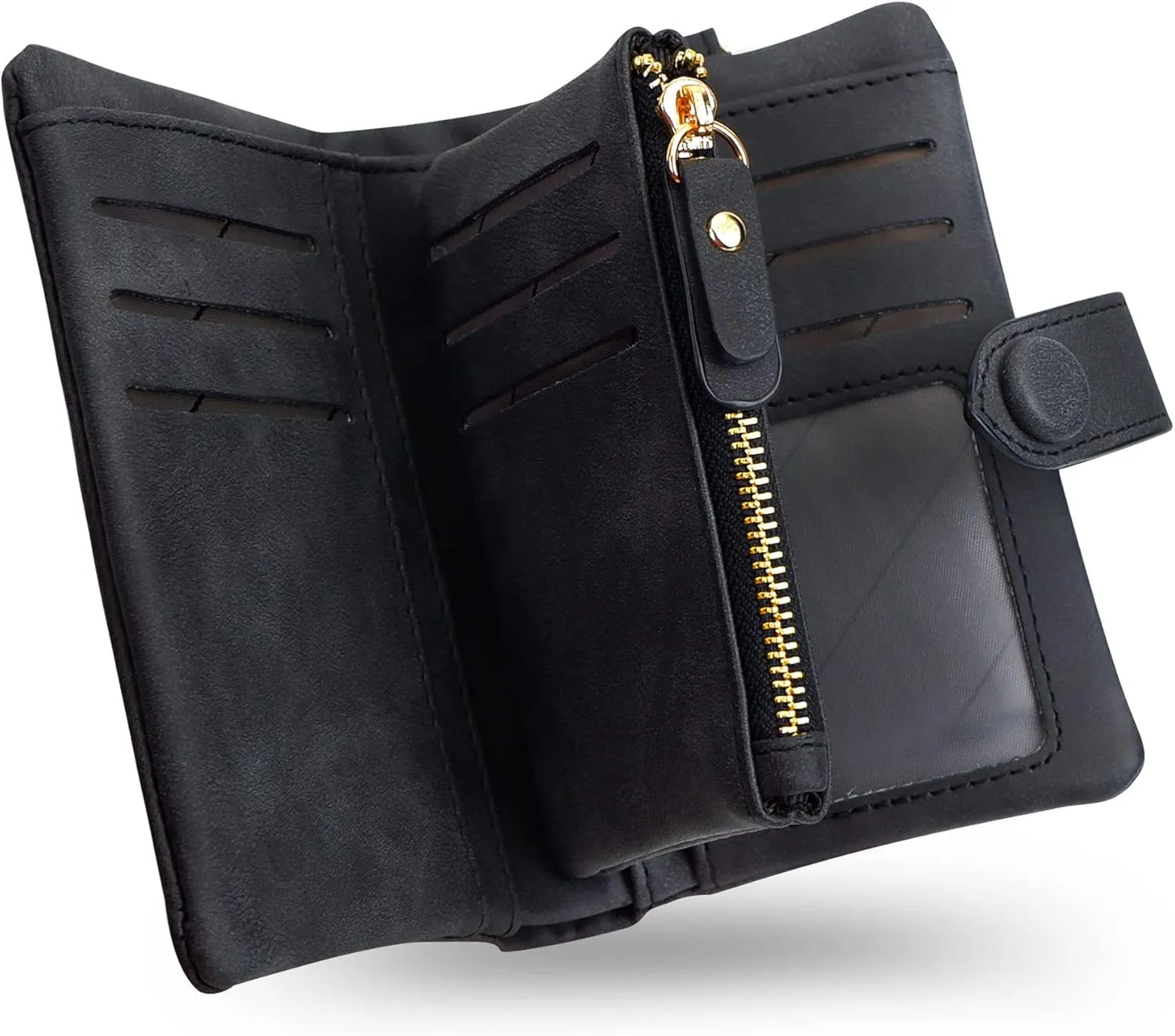 CONISY Small Wristlet Wallets for Women, Leather Bifold RFID Wallet with ID Window Zipper Coin Purse