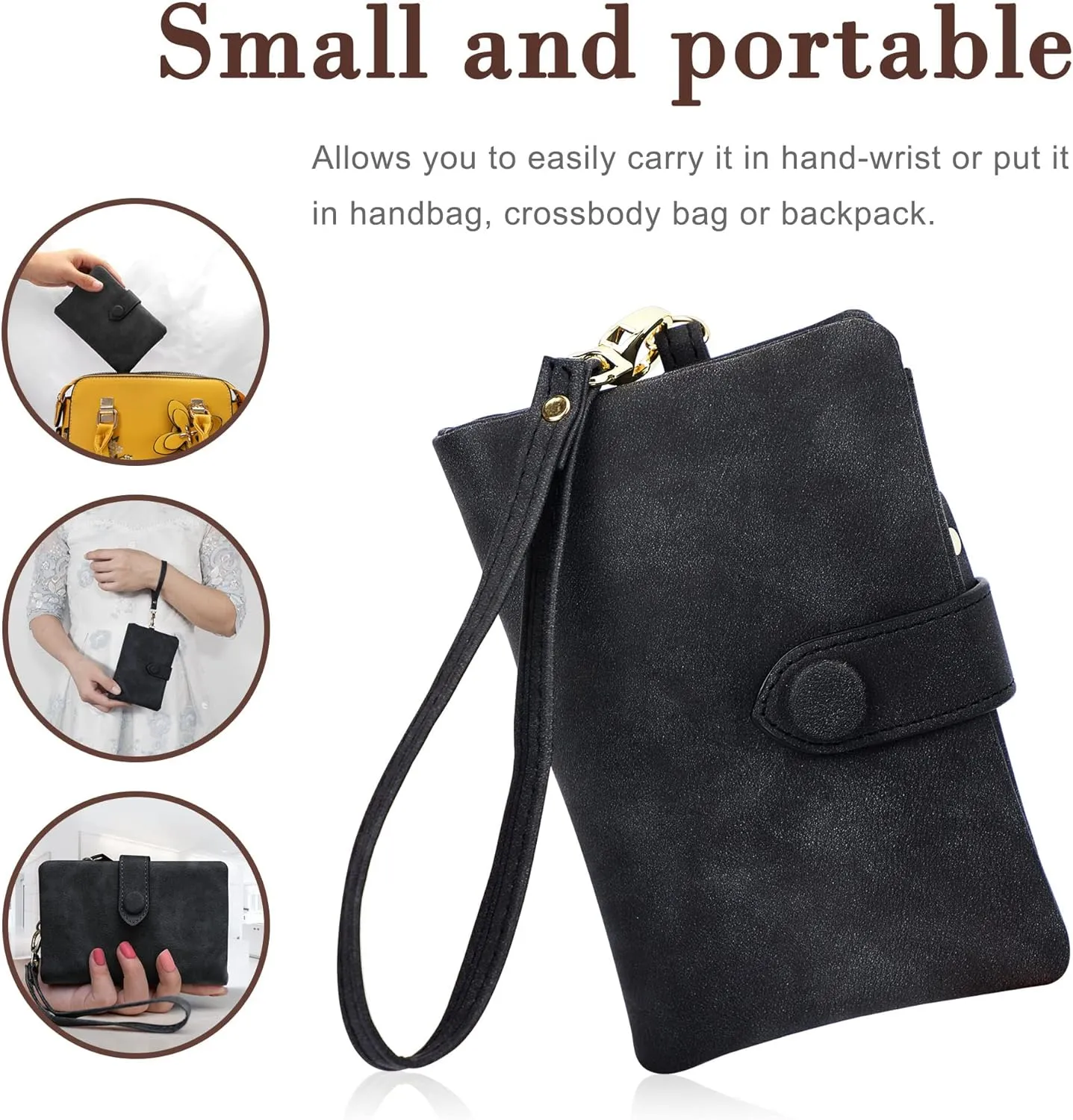 CONISY Small Wristlet Wallets for Women, Leather Bifold RFID Wallet with ID Window Zipper Coin Purse