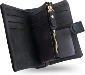 CONISY Small Wristlet Wallets for Women, Leather Bifold RFID Wallet with ID Window Zipper Coin Purse